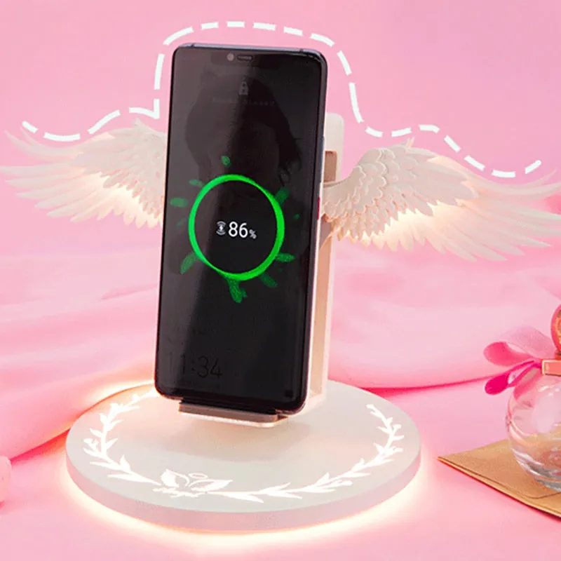 10W Wireless Charger Angel Wings Night Light Mobile Android Apple Phone