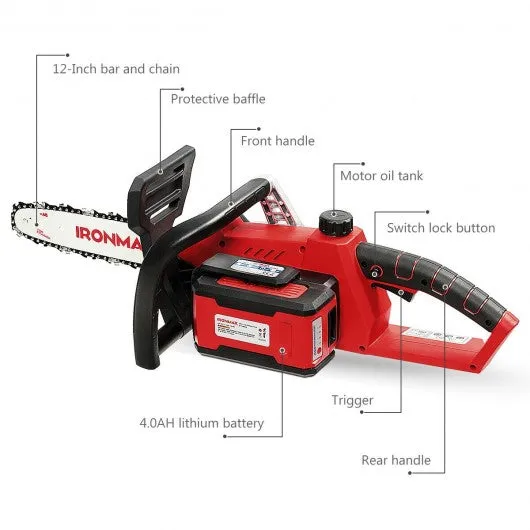 12-Inch 40V Cordless Chainsaw with Lithium-Ion Battery