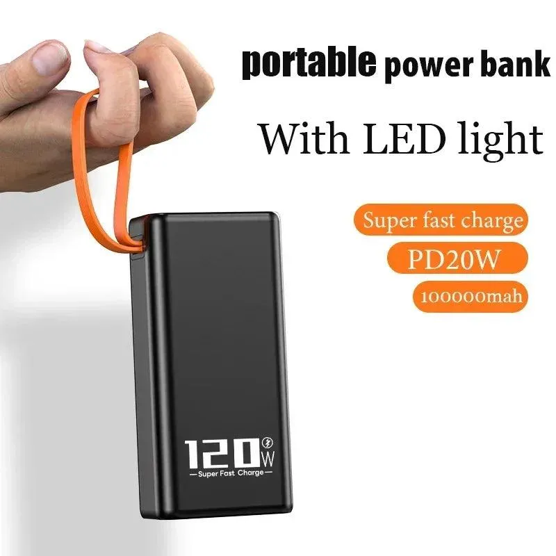 120W High-Capacity Portable Charger with LED Light and Multi-Device Support