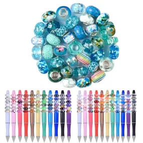 130 Pieces Large Hole Fairy Wand Garden Beads, Assorted European Craft Beads Mixed Color Lampwork Spacer Beads,European Large Hole Beads for DIY Jewelry Making Supplies (Sapphire)