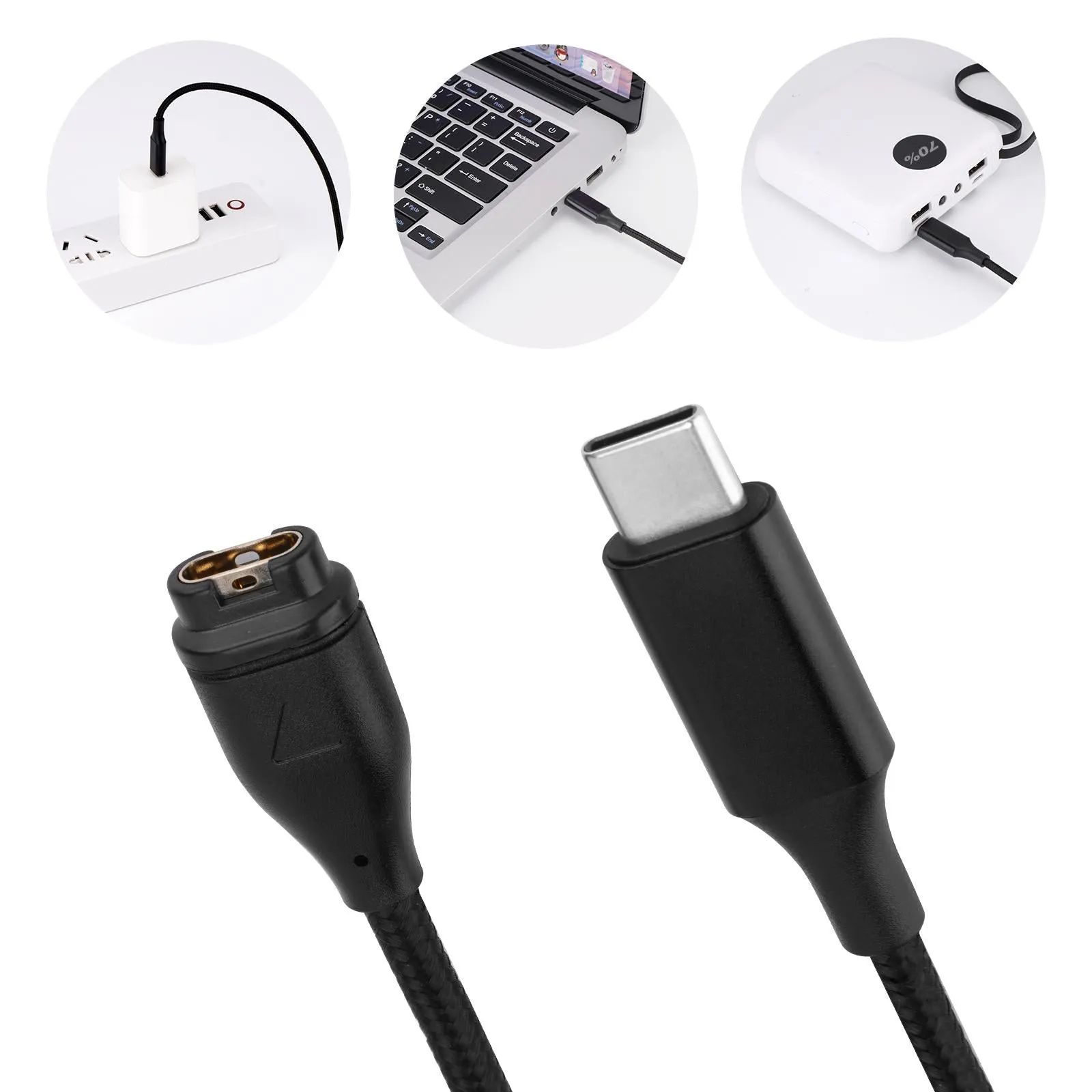 (1m) Garmin USB C Charging Nylon Charging Cable - Black