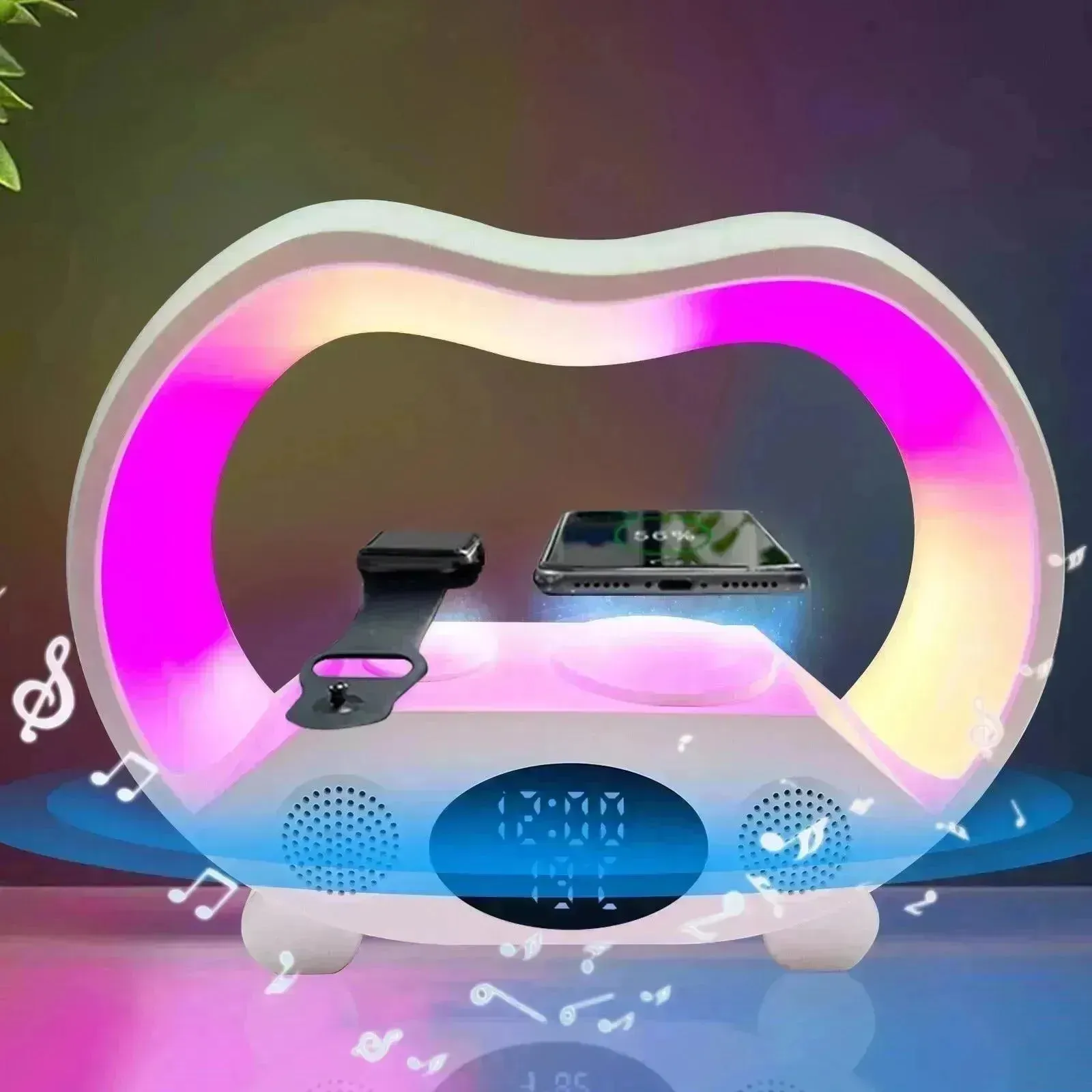 2024 New 6 In 1 Smart Remote Control Bluetooth Ambience Intelligent LED Table Lamp Multi-function Wireless Charger Night Light Bluetooth Speaker