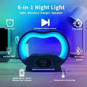 2024 New 6 In 1 Smart Remote Control Bluetooth Ambience Intelligent LED Table Lamp Multi-function Wireless Charger Night Light Bluetooth Speaker