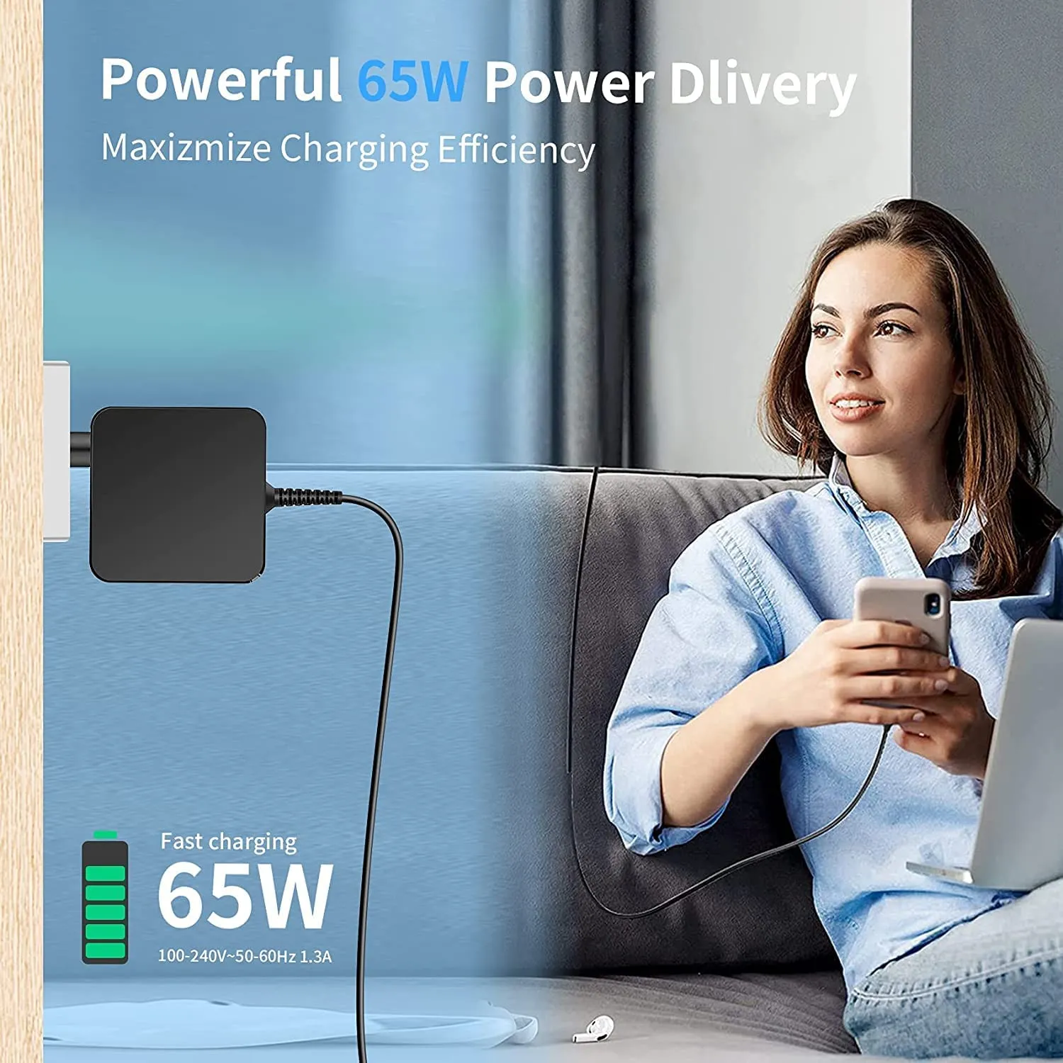 20V 3.25A 65W USB Type-C Laptop Power Adapter Charger