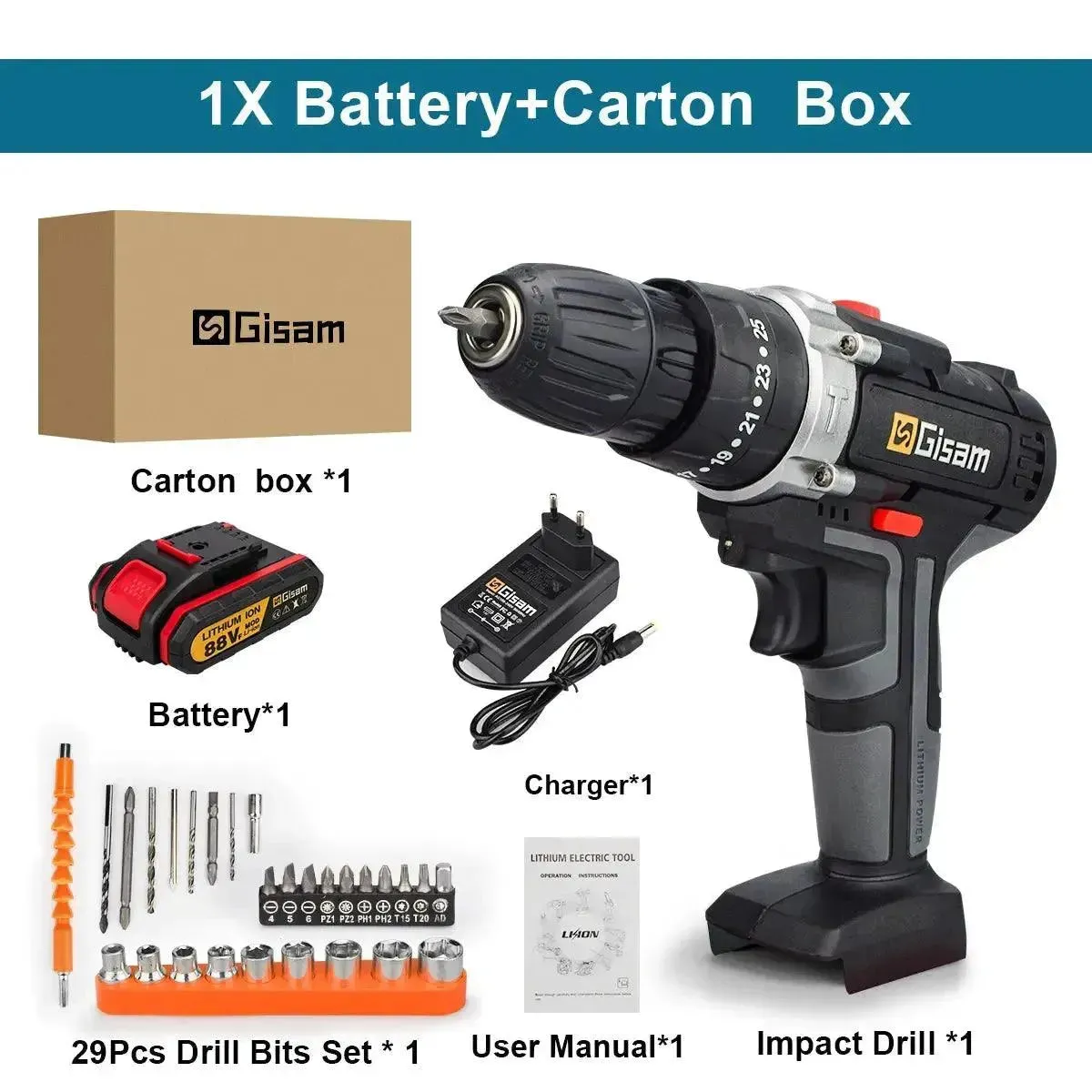 21V Cordless Impact Drill - Mini Screwdriver & Hammer Drill