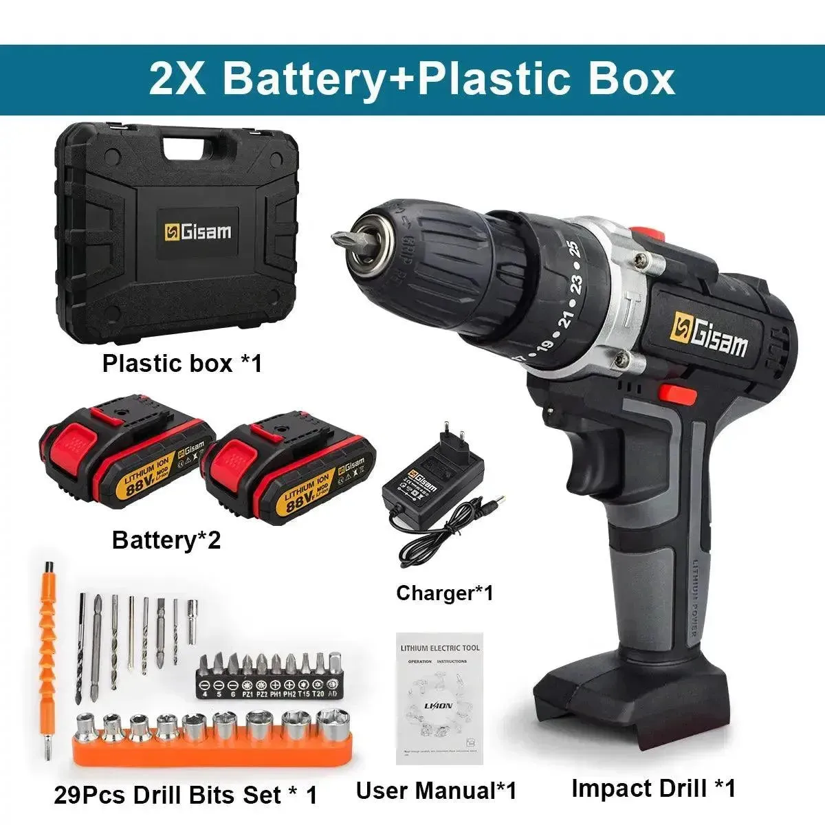 21V Cordless Impact Drill - Mini Screwdriver & Hammer Drill