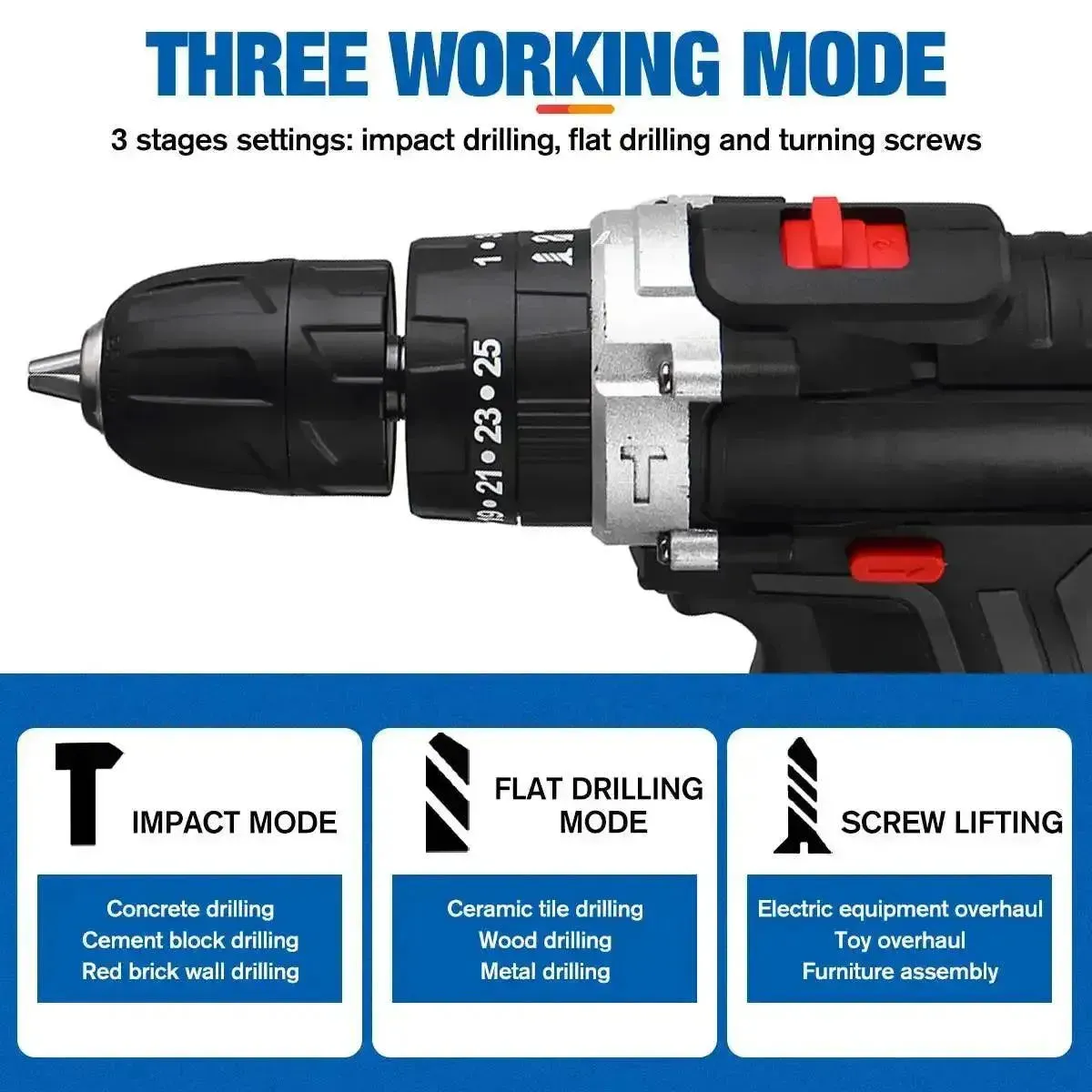 21V Cordless Impact Drill - Mini Screwdriver & Hammer Drill