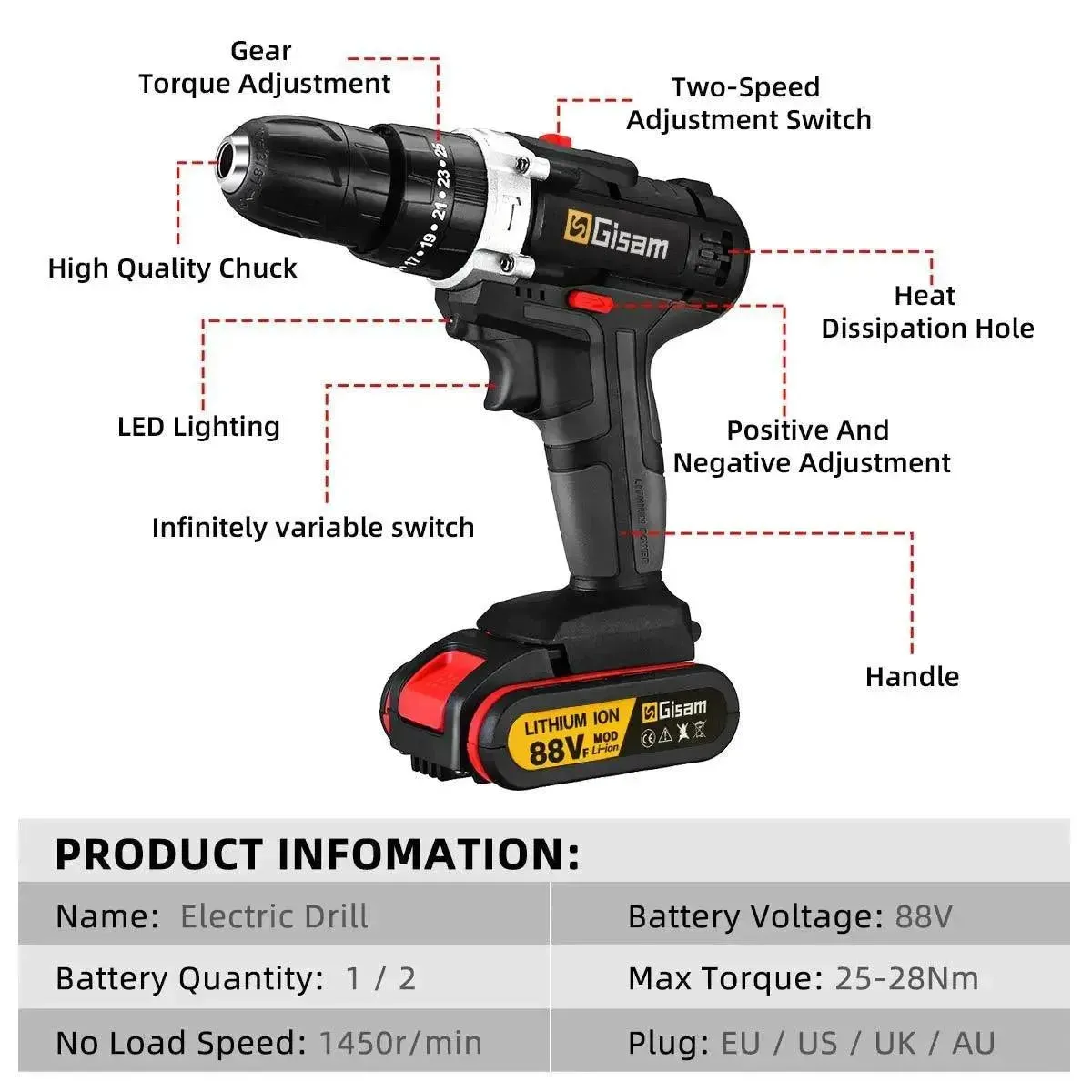 21V Cordless Impact Drill - Mini Screwdriver & Hammer Drill