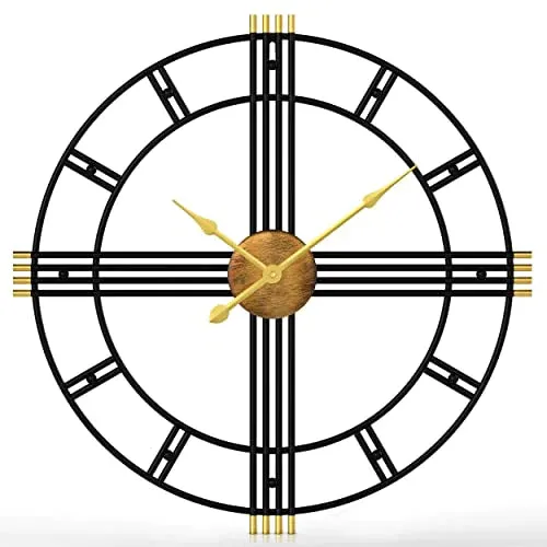 24 Inch Large Wall Clock Silent Modern Decorative Wall Clocks Black & Gold