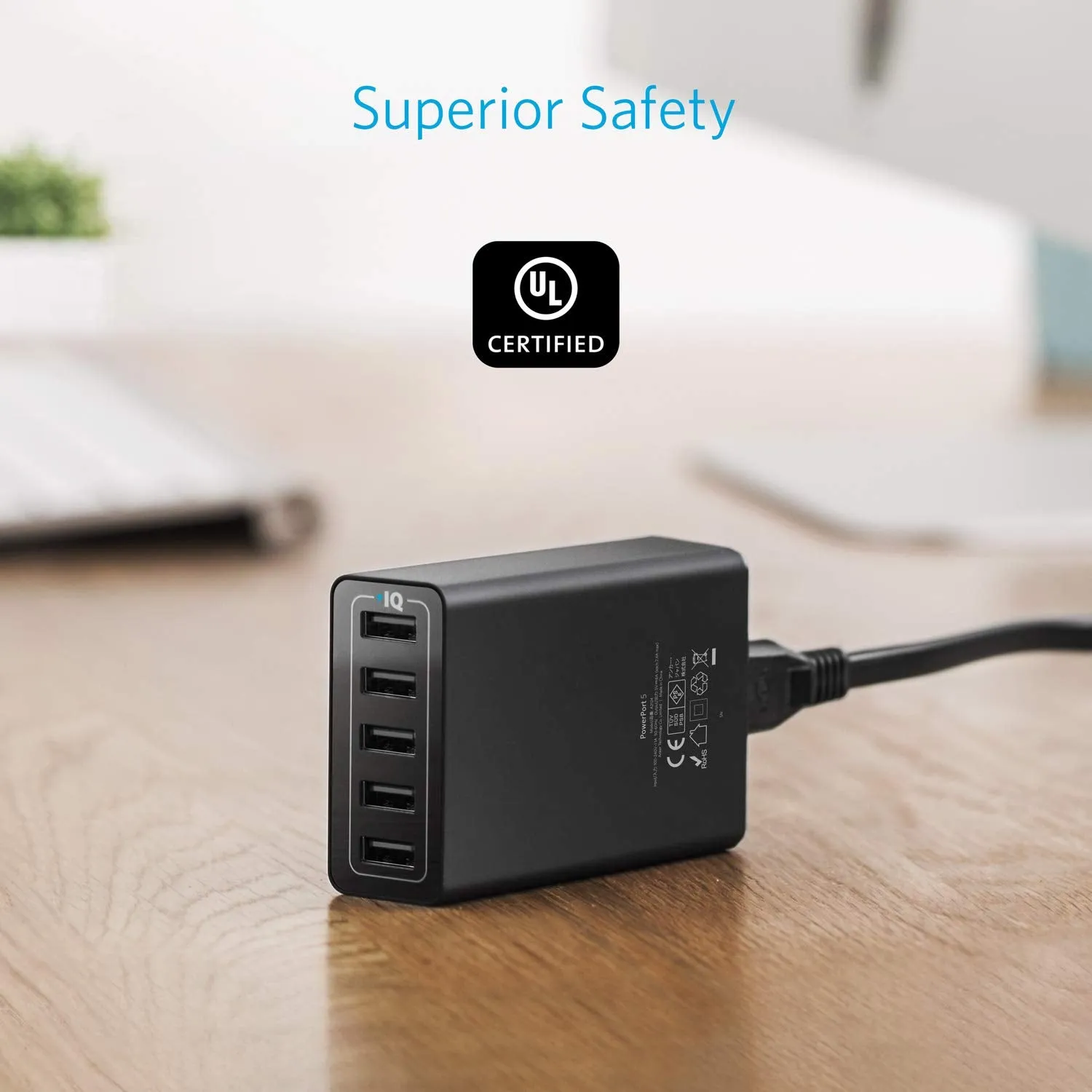 40W 5-Port USB Wall Charger, PowerPort 5 for iPhone XS/XS Max/XR/X/8/7/6/Plus, iPad Pro/ Air 2/mini, Galaxy S9/S8/Edge/Plus, Note 8/7, LG, Nexus, HTC and More