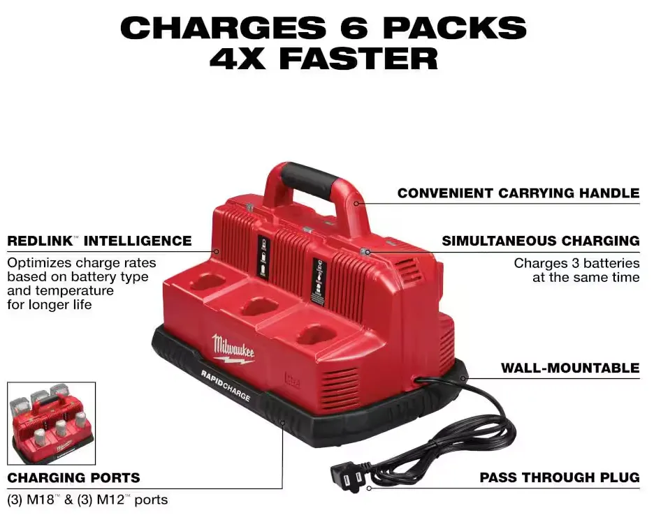 48-59-1807 Milwaukee M18 & M12 Six Port Sequential Rapid Battery Charger