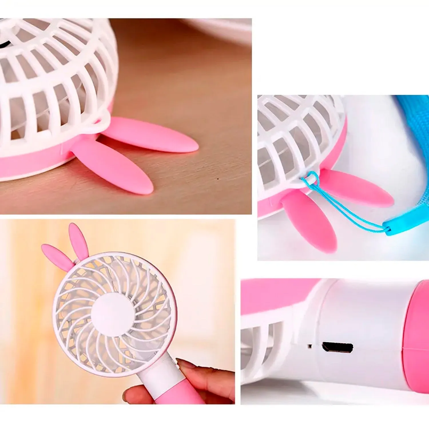 4811 Portable Princess Rabbit Styled Rechargeable Handheld Fan For Travel , home & Office Use (Battery Not Include)