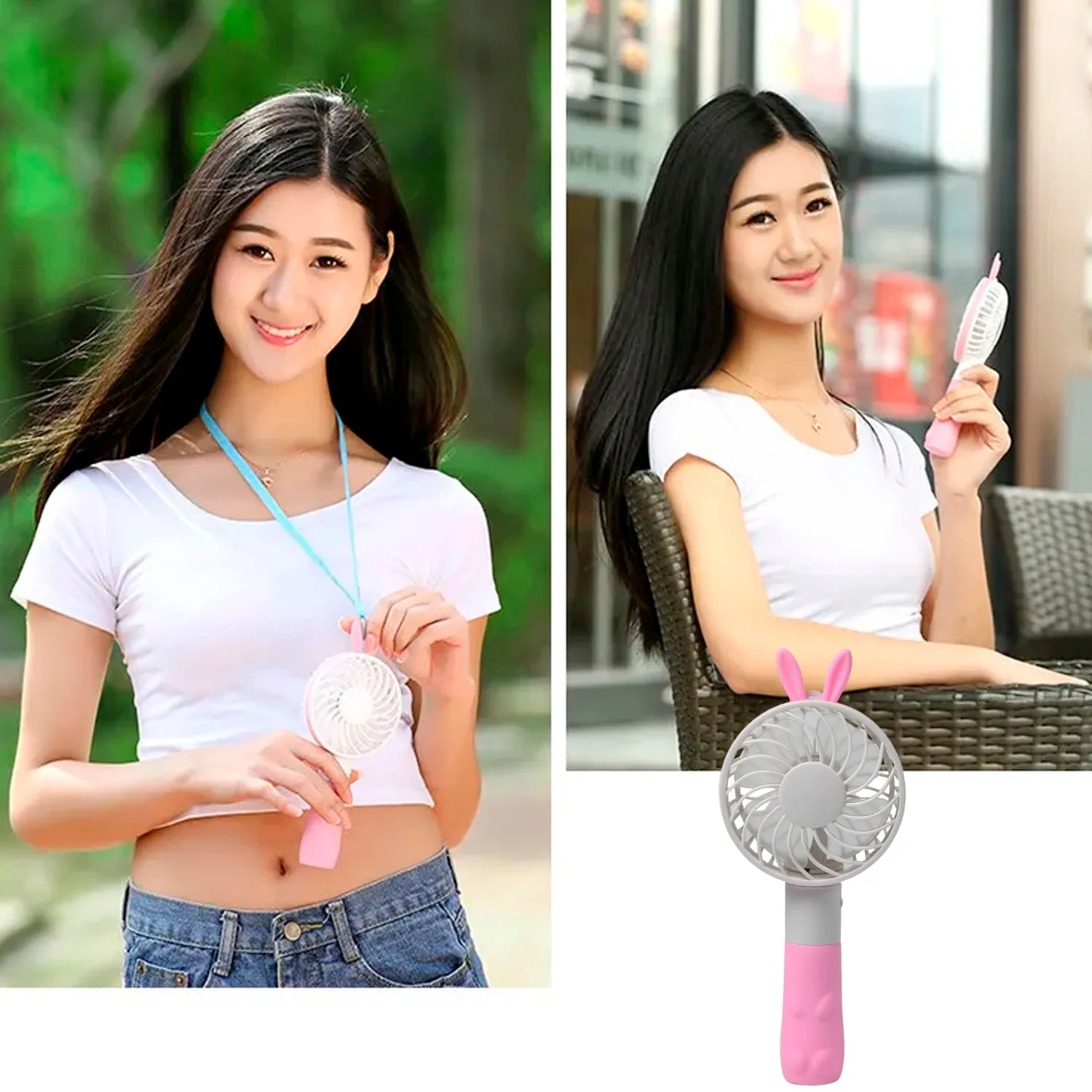 4811 Portable Princess Rabbit Styled Rechargeable Handheld Fan For Travel , home & Office Use (Battery Not Include)