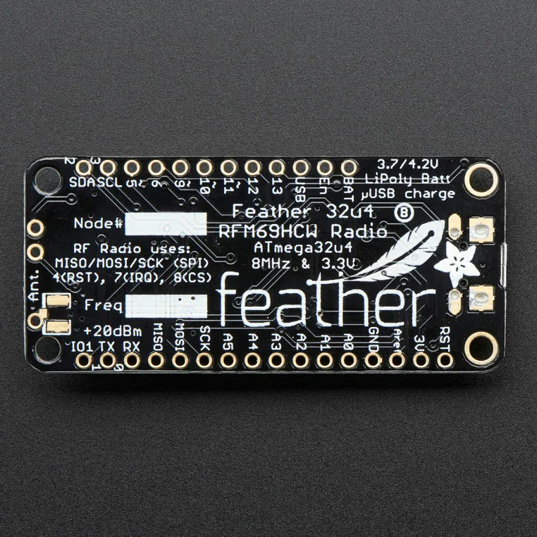 Adafruit Feather 32u4 with RFM69HCW Packet Radio - 433MHz - RadioFruit