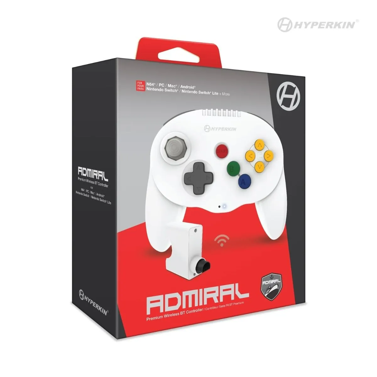 Admiral Premium wireless BT controller for N64/ Nintendo Switch/ Nintendo Switch Lite/ PC/ Mac/ Android - White | Hyperkin