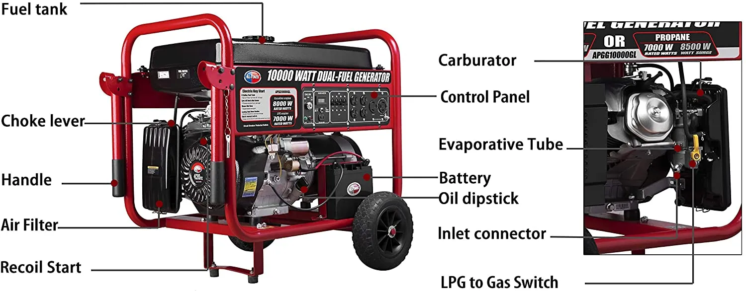 All Power America/Gentron APGG10000GL 8000W/10000W Electric Start Dual Fuel Generator New