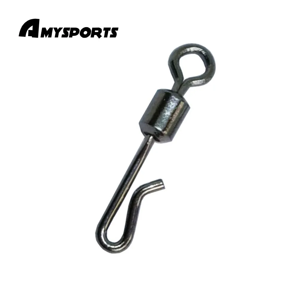 AMYSPORTS 100pcs/Pack Fishing Rolling Swivels with Clip (Black)