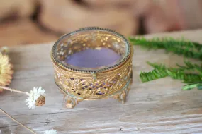 Antique Miniature Bronze Purple Paddjng Jewelry Box