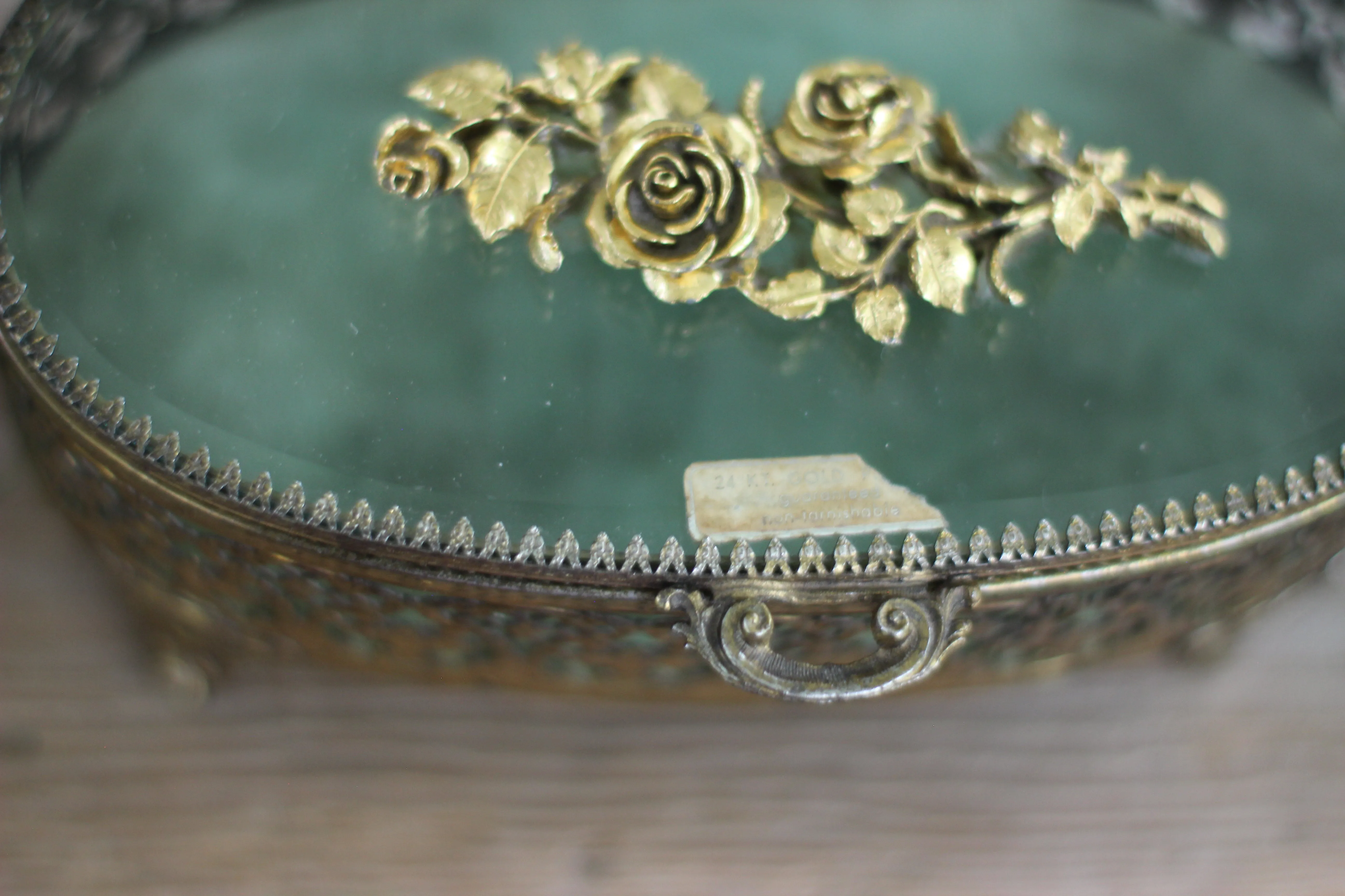 Antique Turquoise Oval Roses Jewelry Box