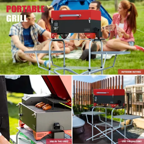 ASMOKE AS300 24" Apple Red Portable Wood Pellet Grill