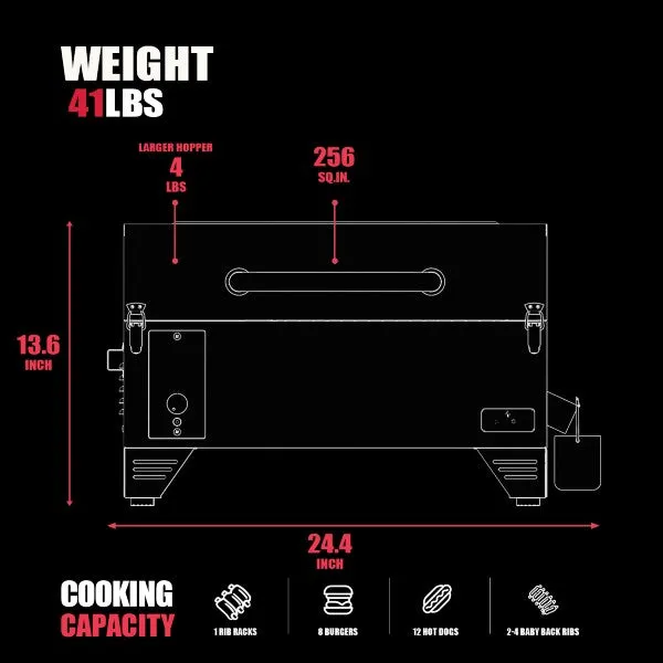 ASMOKE AS300 24" Apple Red Portable Wood Pellet Grill