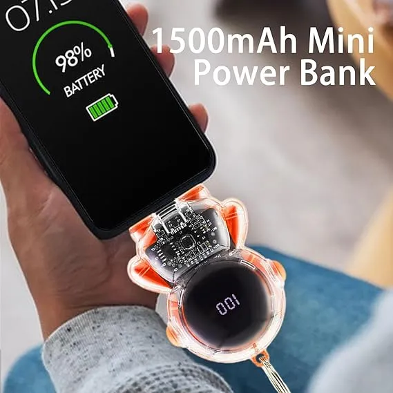 Astronaut Mini Portable Charger Key Chain Type C 1500mAh Power Bank - Fast Charging USB Charger