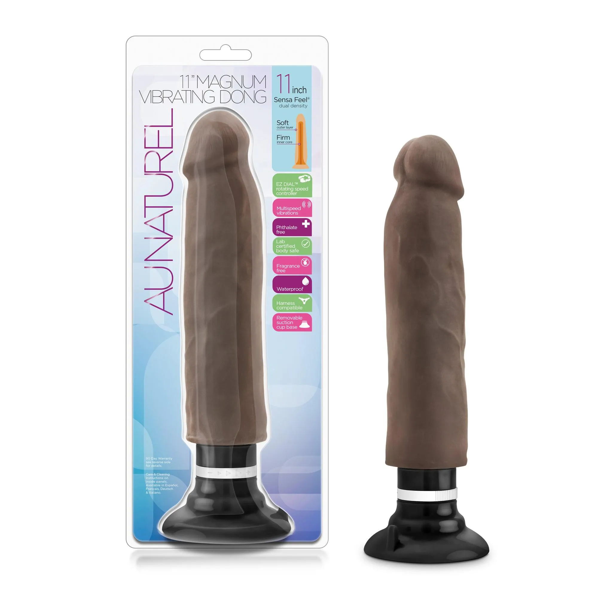 Au Naturel - 11 Inch Sensa Feel Magnum Vibrating  Dong - Chocolate