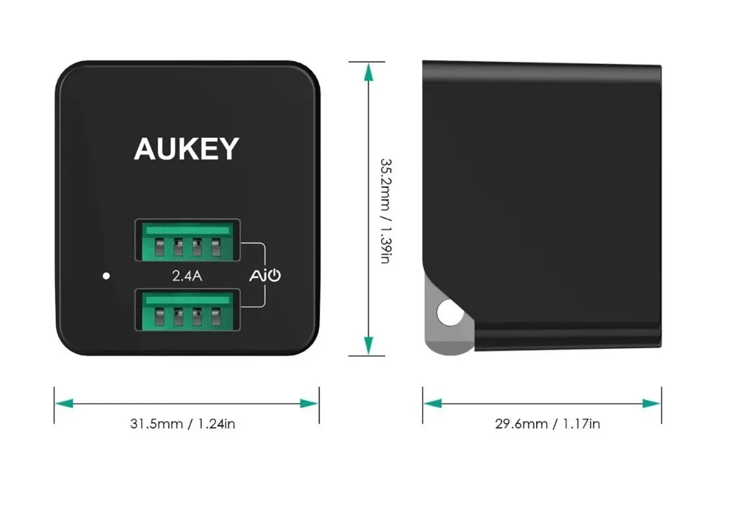 Aukey Mini Dual Port Wall Charger Black