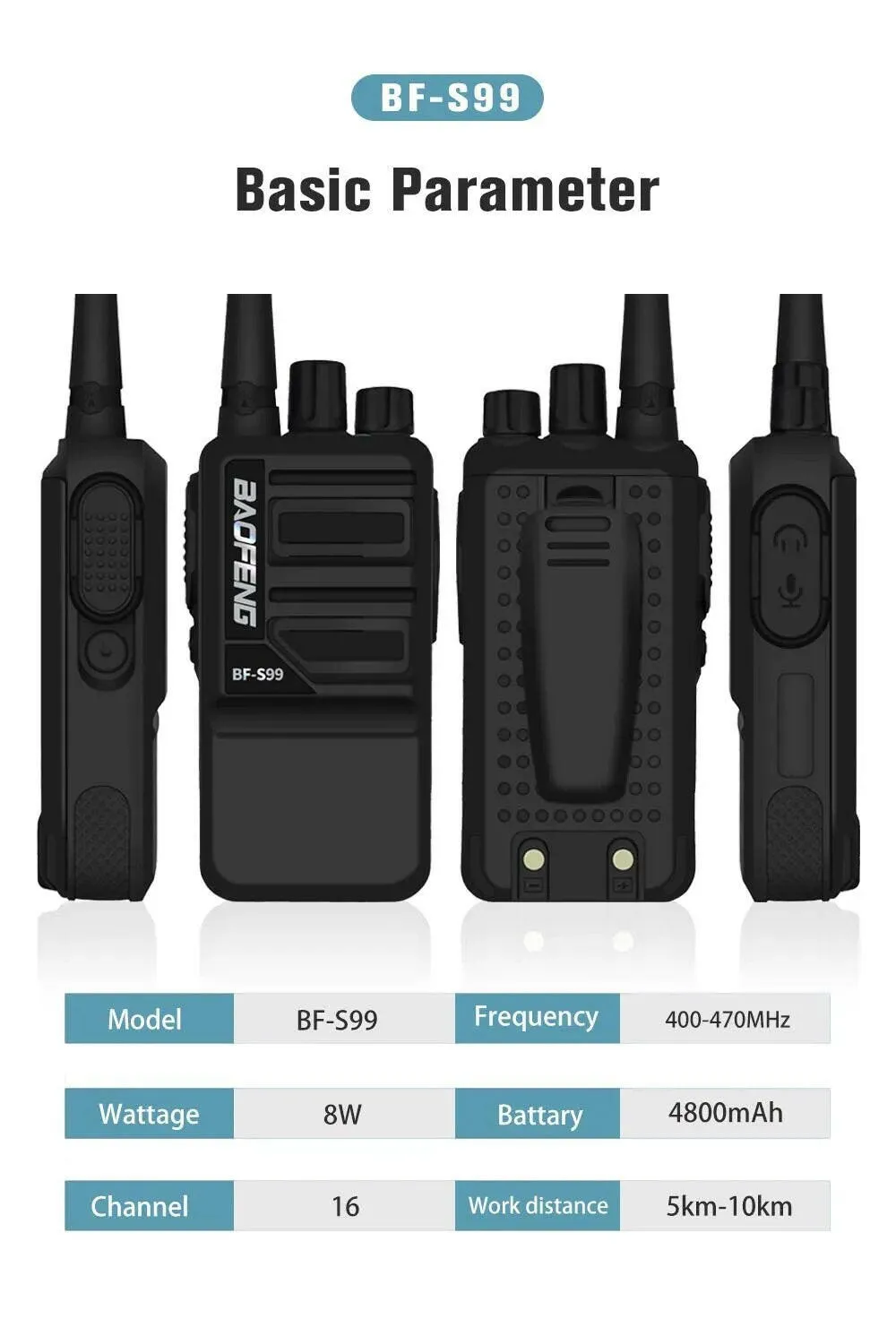 Baofeng BF-S99 Walkie Talkie 8W 4800mAh Li-on Battery Powerful  Long Range Portable Two Way Ham Radio Update BF-888S Intercom