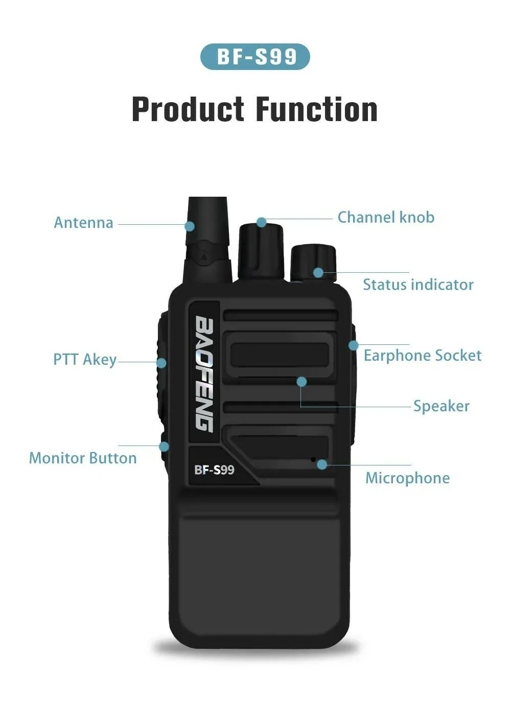 Baofeng BF-S99 Walkie Talkie 8W 4800mAh Li-on Battery Powerful  Long Range Portable Two Way Ham Radio Update BF-888S Intercom