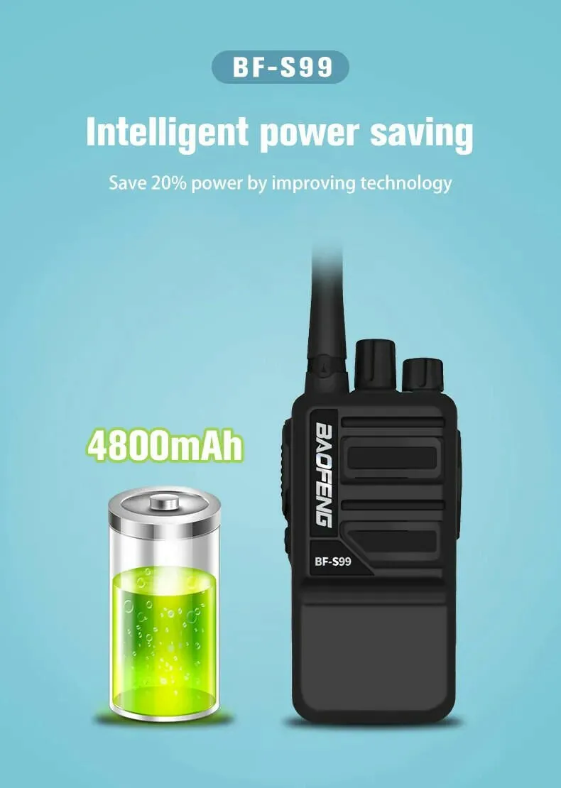 Baofeng BF-S99 Walkie Talkie 8W 4800mAh Li-on Battery Powerful  Long Range Portable Two Way Ham Radio Update BF-888S Intercom