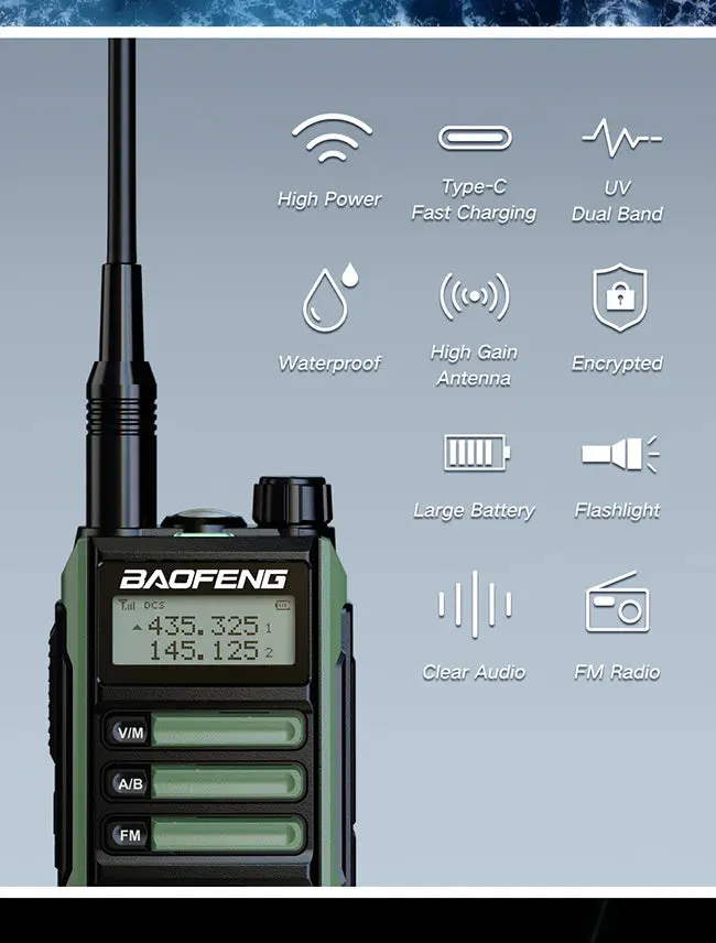 BaoFeng UV-16 MAX 10W High Power Walkie Talkie waterproof Support Type-C Charger 16KM Long Range Radio Upgrade UV-5R PRO UV-10R