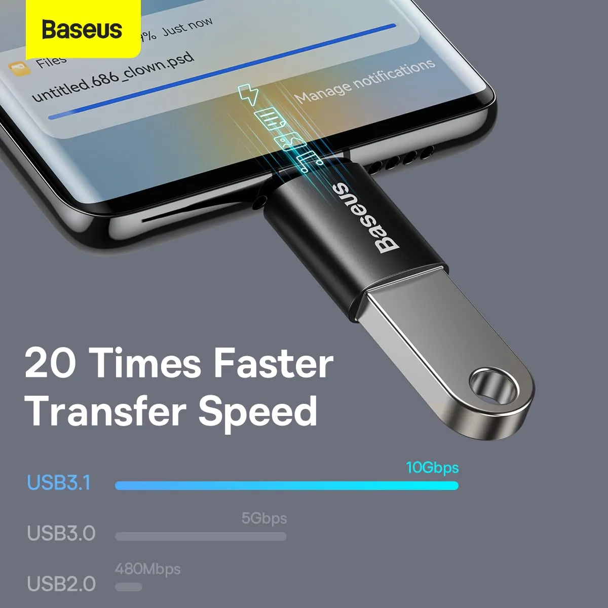 Baseus Type C to USB 3.1 OTG Adapter Ingenuity Series Fast Data Transfer Speed Of 10Gbps Black ZJJQ000001