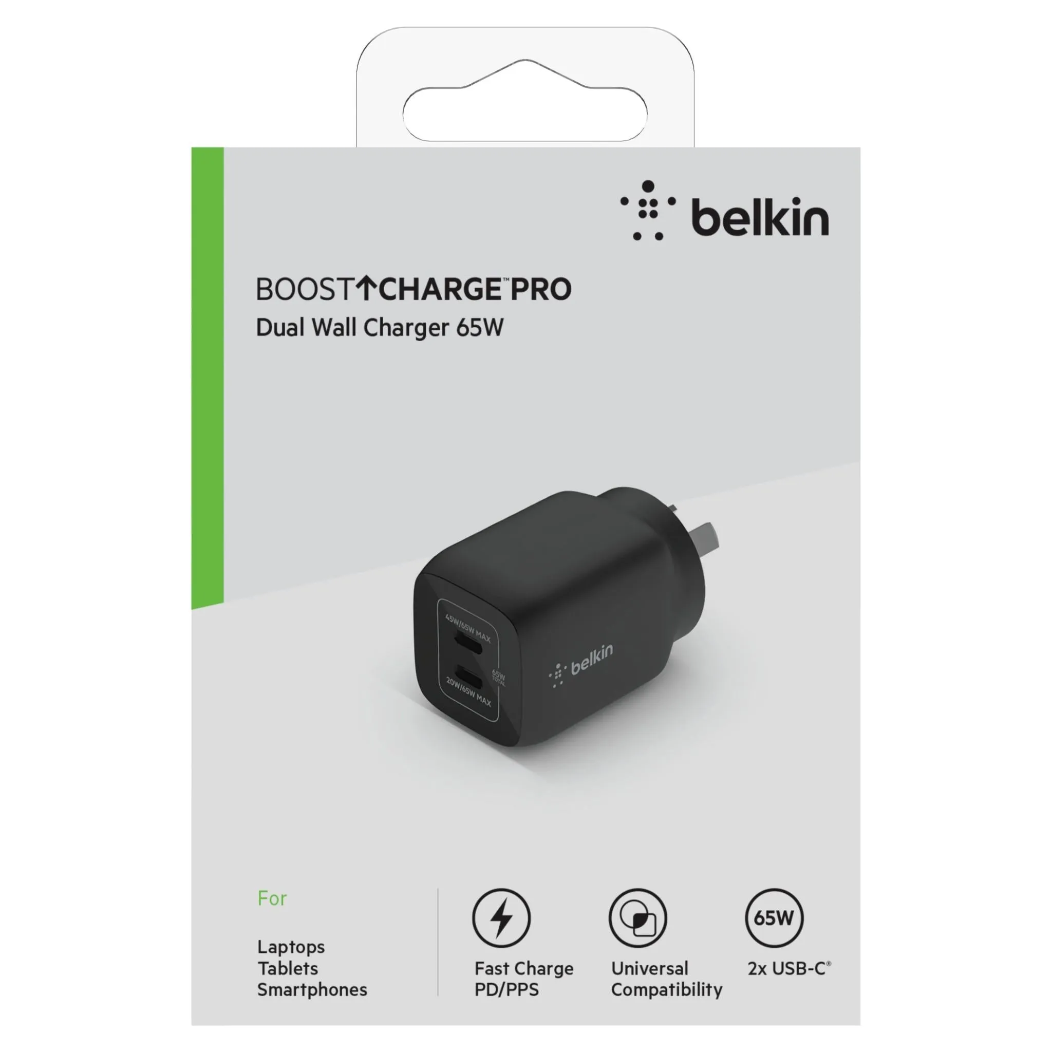 Belkin BoostUp Charge Dual USB-C 65W GaN Wall Charger (Black)