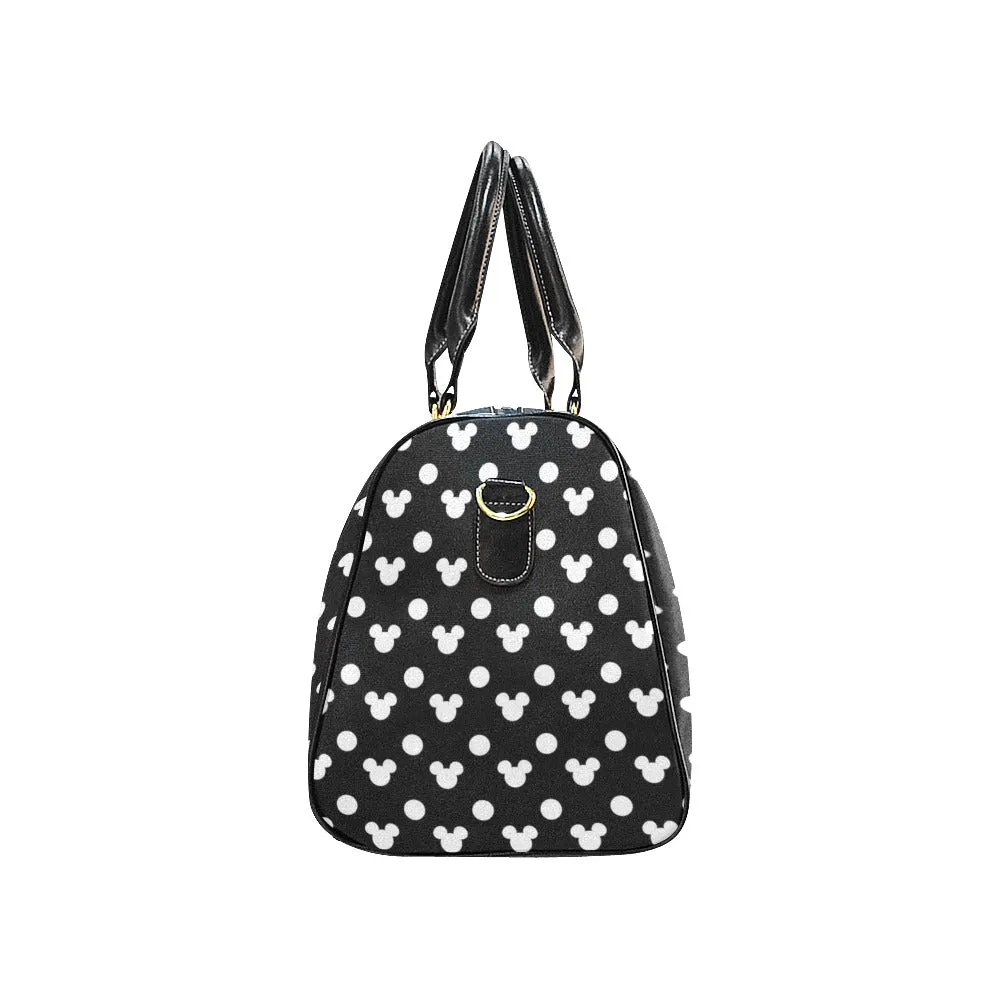 Black With White Mickey Polka Dots Waterproof Luggage Travel Bag