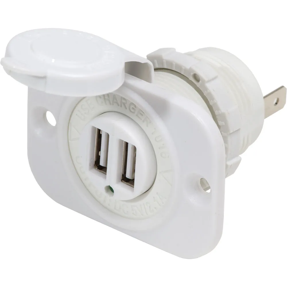 Blue Sea Dual USB 2.1A Charger Port 12/24vDC Socket Mount, White