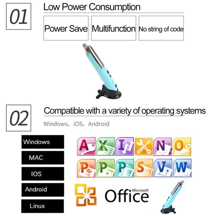 Bluetooth Capacitive Pen Mouse PR-08 - Multifunctional Wireless 4-Key Design