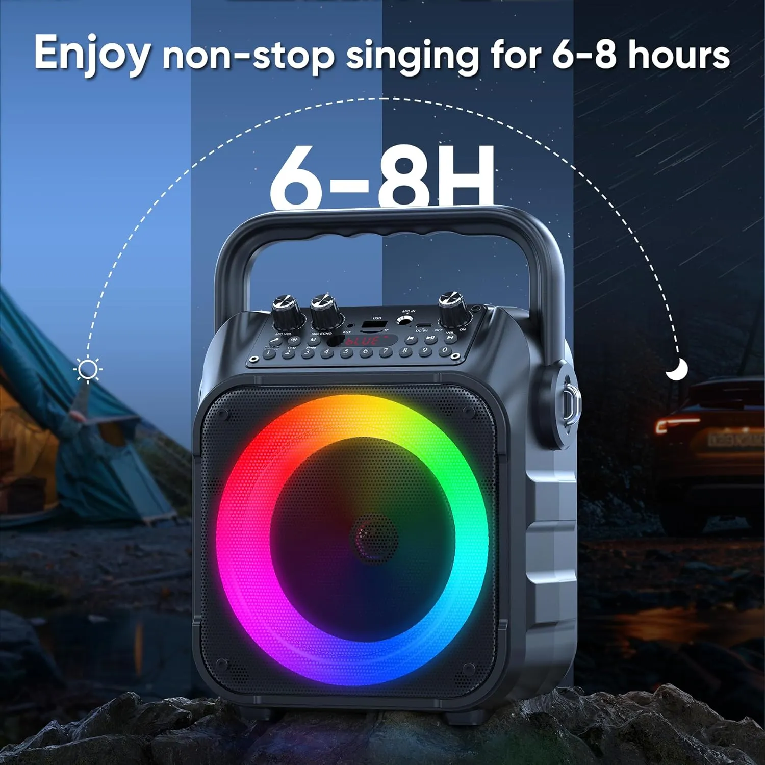 BONAOK Karaoke Machine With 2 Microphones for Adult and Kids, Karaoke Speaker Wireless Bluetooth Portable with Mics PA System-Black