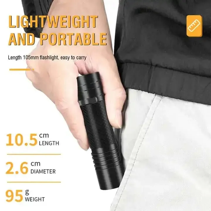 BORUiT Mini LED Flashlight Weight High Power Portable Type-C Rechargeable IPX4 Waterproof