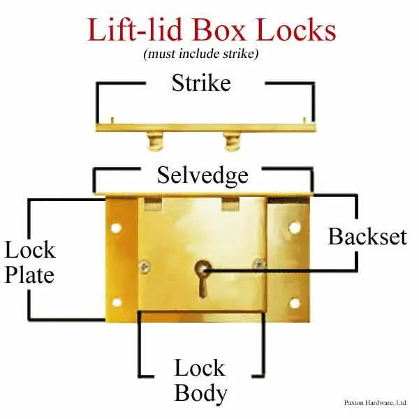 Brass Lift Lid Box Locks, 5/8 inch to pin