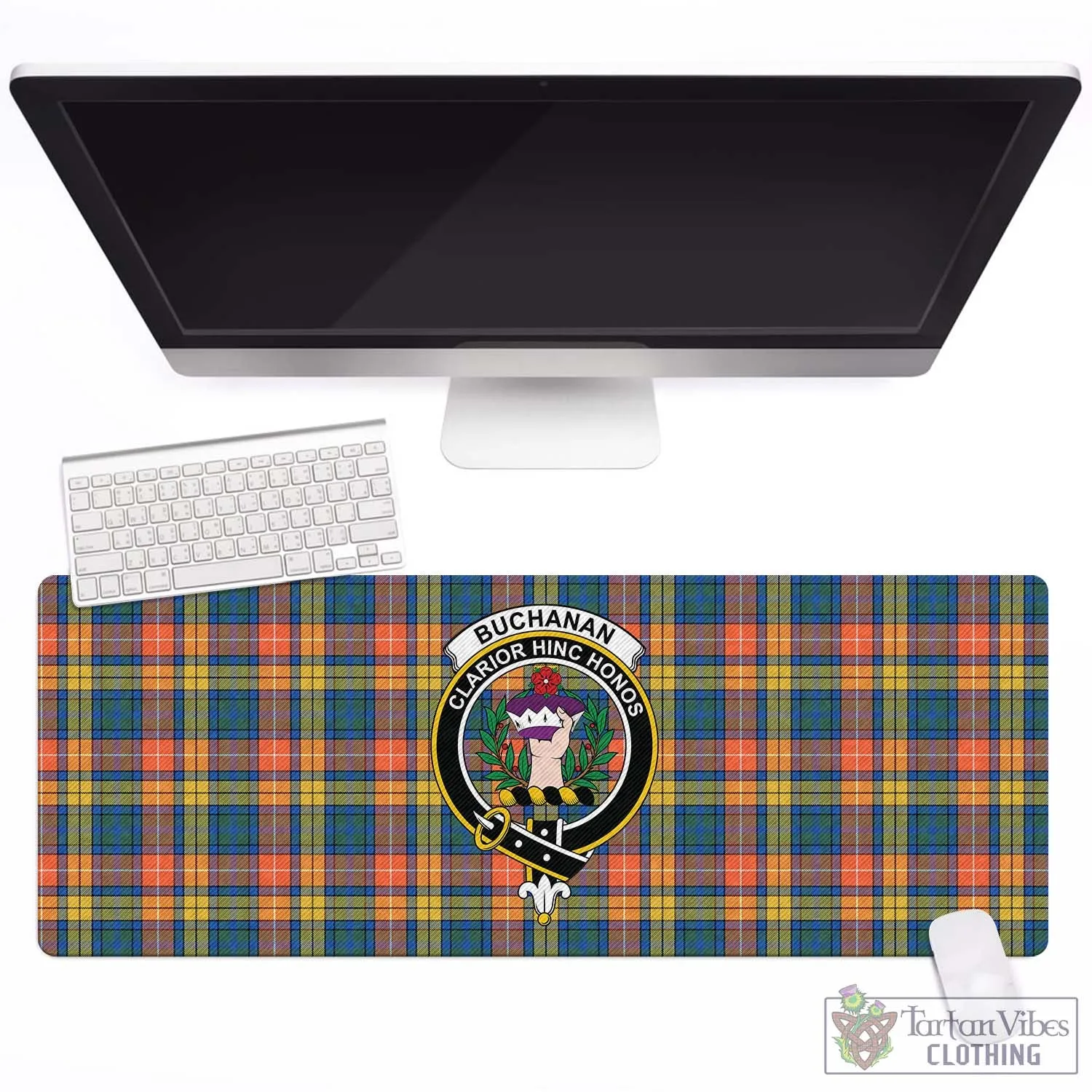 Buchanan Ancient Tartan Mouse Pad with Family Crest