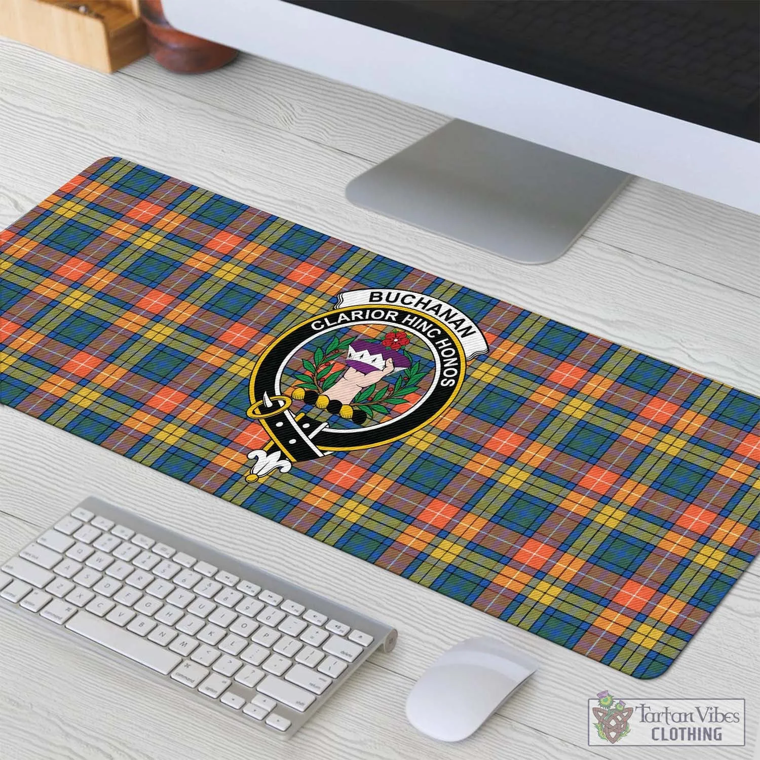 Buchanan Ancient Tartan Mouse Pad with Family Crest