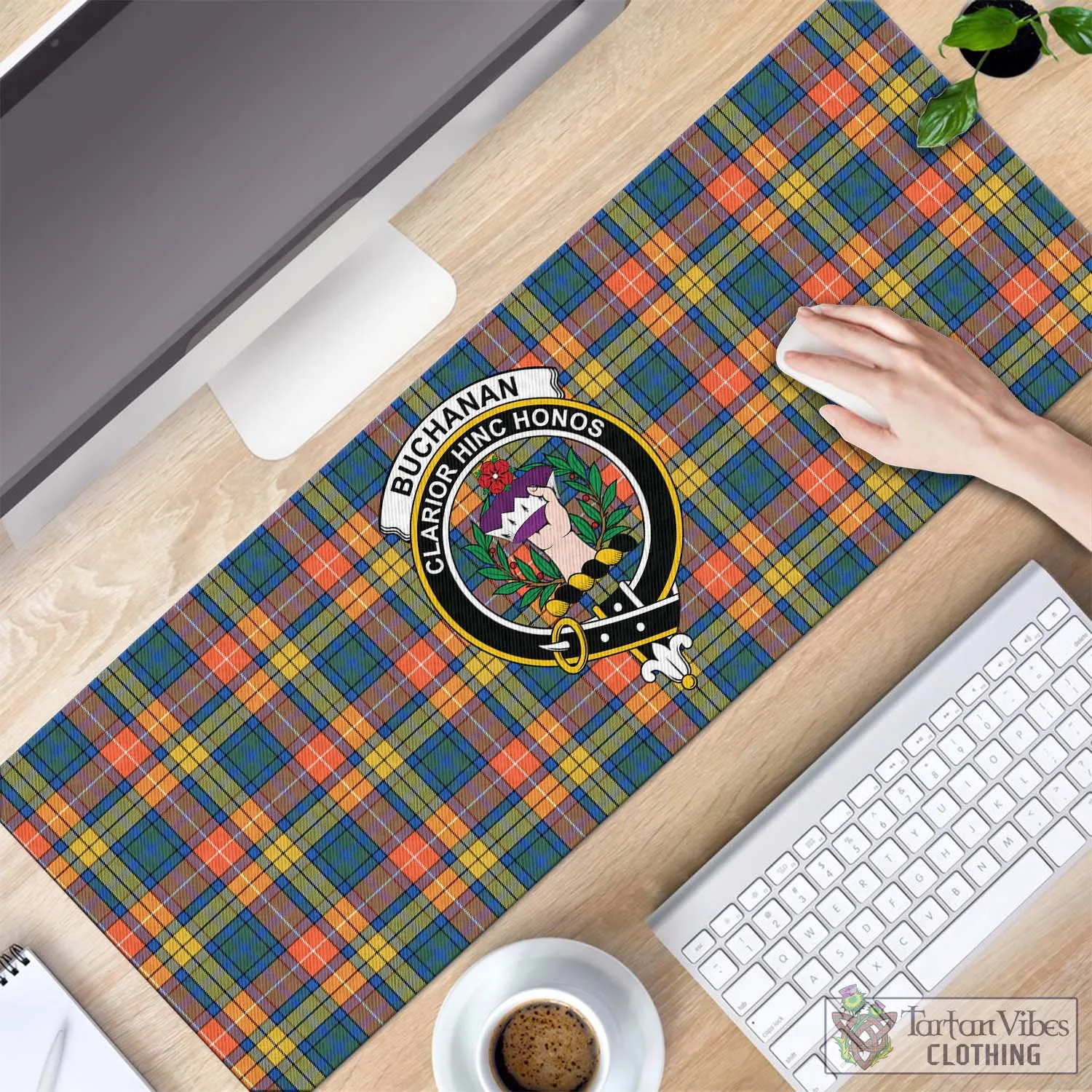 Buchanan Ancient Tartan Mouse Pad with Family Crest