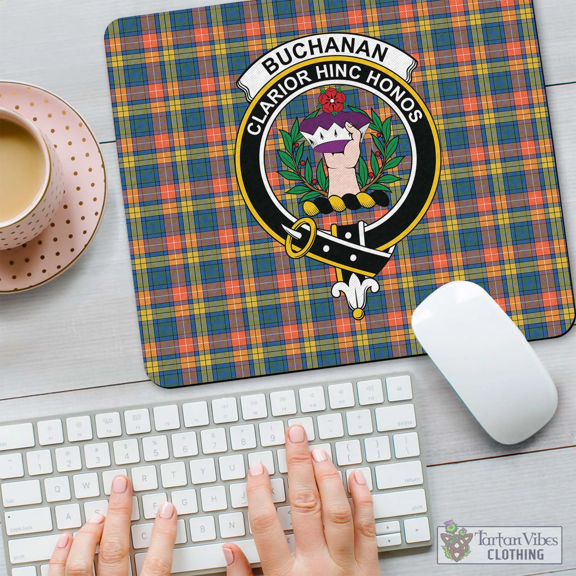 Buchanan Ancient Tartan Mouse Pad with Family Crest