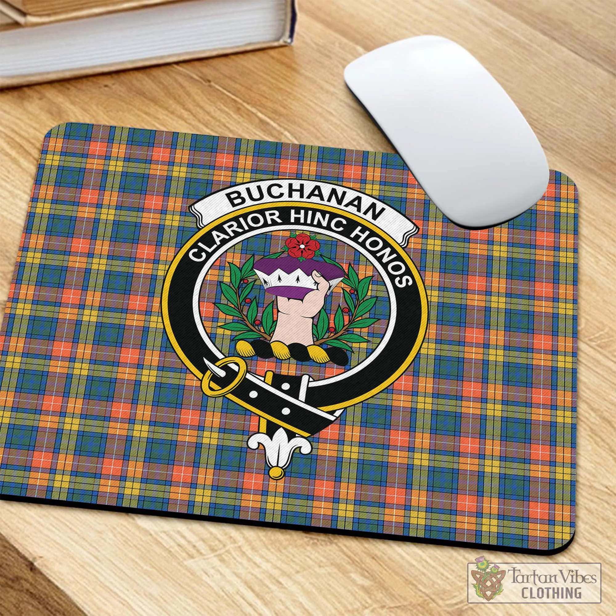 Buchanan Ancient Tartan Mouse Pad with Family Crest