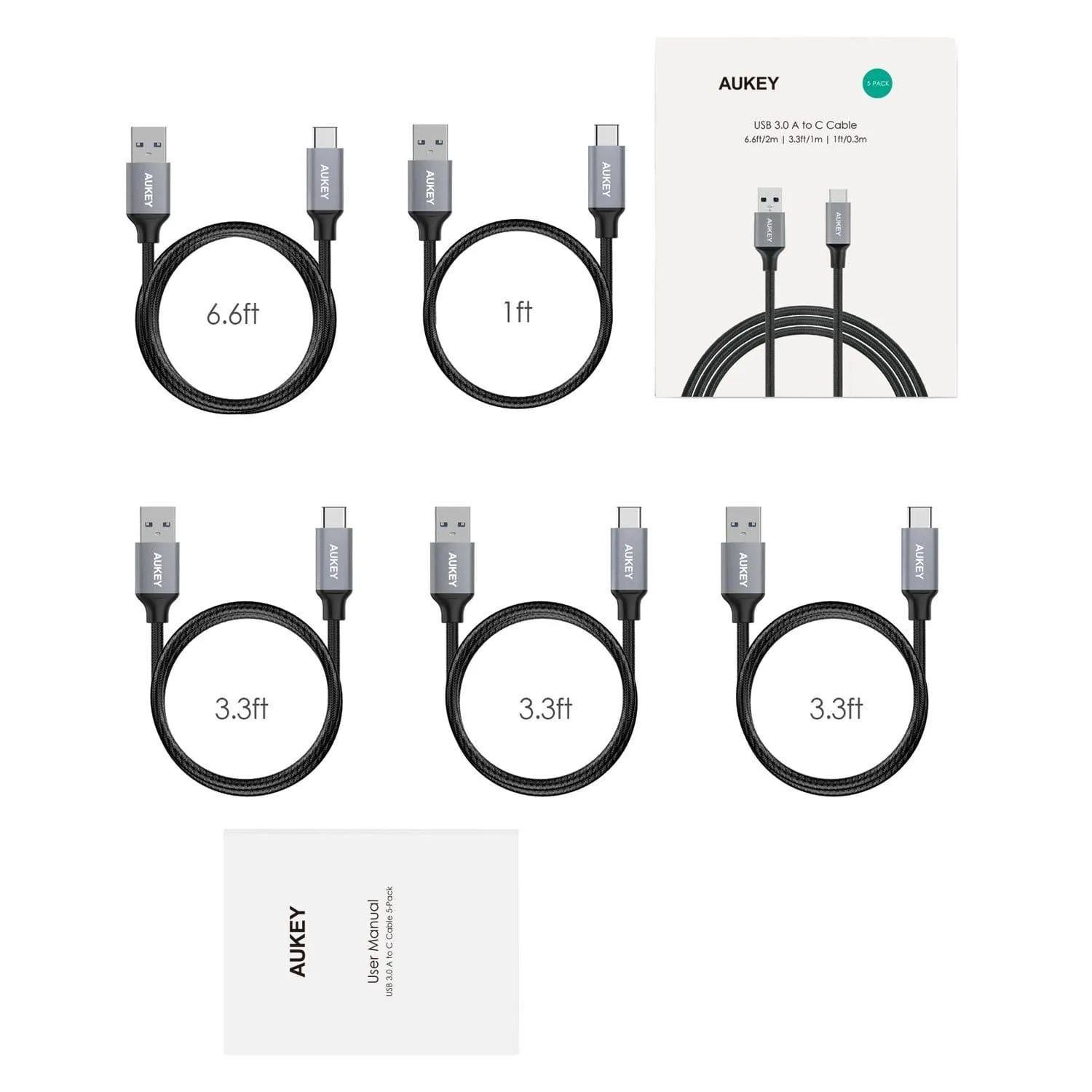 CB-CMD2  USB A To USB C Quick Charge 3.0 Durable Braided Nylon Cable (5 Pack)