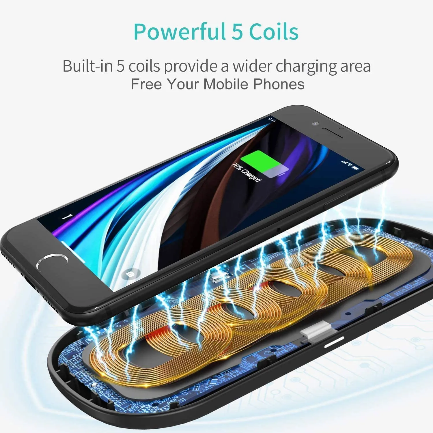 CHOETECH Dual Fast Wireless Charger 5 Coils Qi Certified Charging Pad