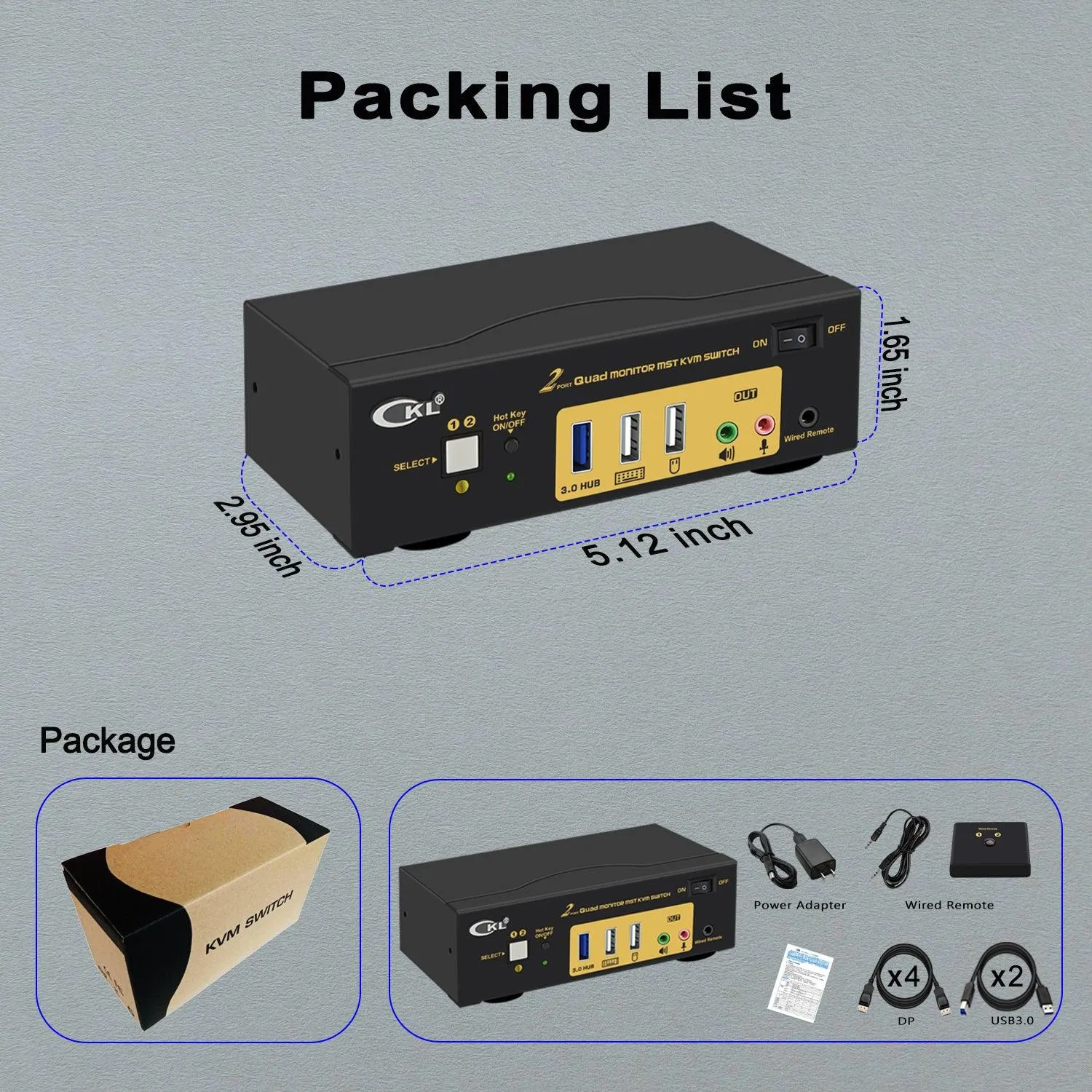 CKL 2 Port KVM Switch Quad Monitor DisplayPort 4K 60Hz for 2 Computers 4 Monitors,  2 DP Input to 2 DP   2 HDMI Outputs for Each PC via DP 1.4 MST (624DH-MST)