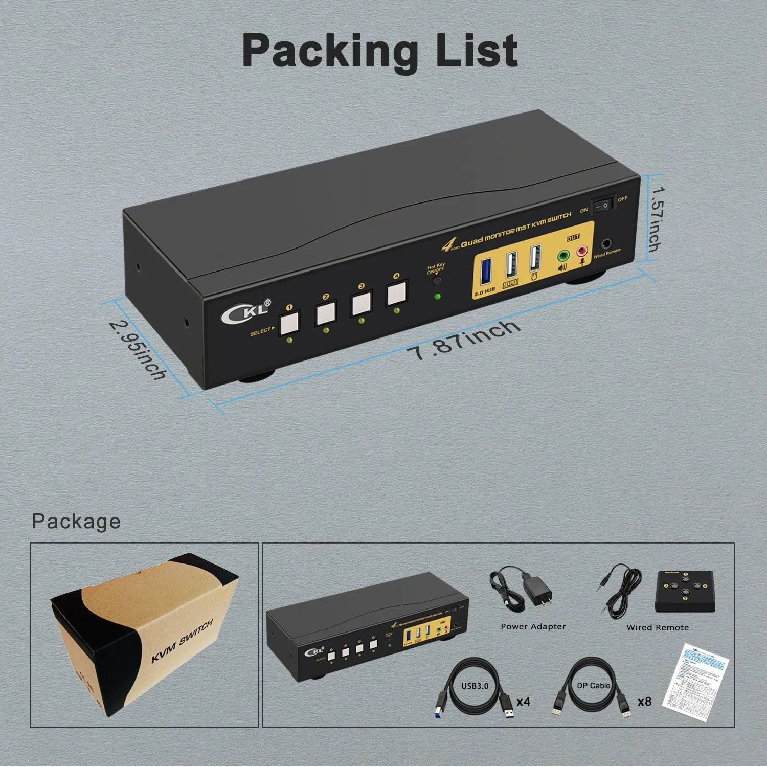 CKL 4 Port KVM Switch Quad Monitor DisplayPort 4K 60Hz for 4 Computers 4 Monitors, 2 DP Input to 4 DP Outputs for Each PC via DP 1.4 MST (644DP-MST)