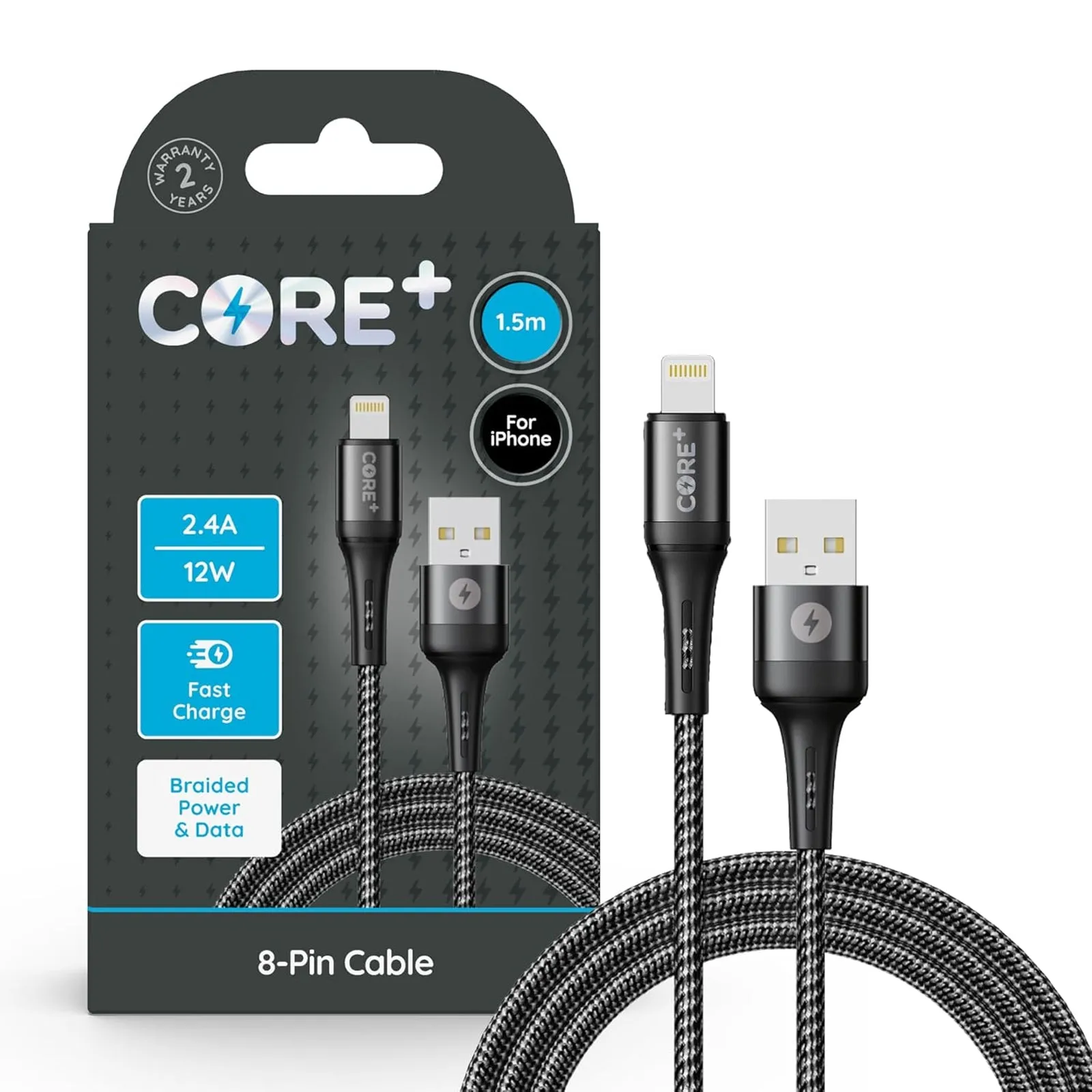 Core  1.5m 8-Pin Charger Cable 2.4A 12W